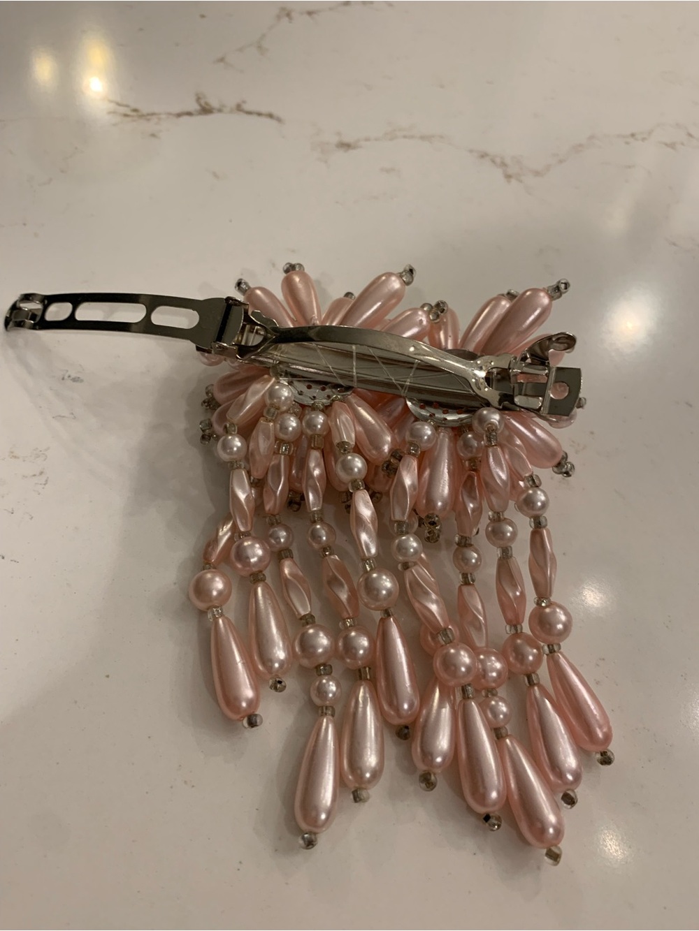 Vintage Hair Clip Pink Pearlized Dangle Drop Fancy Hair Barrette 4” x 3” 1980’s. - Picture 7 of 8